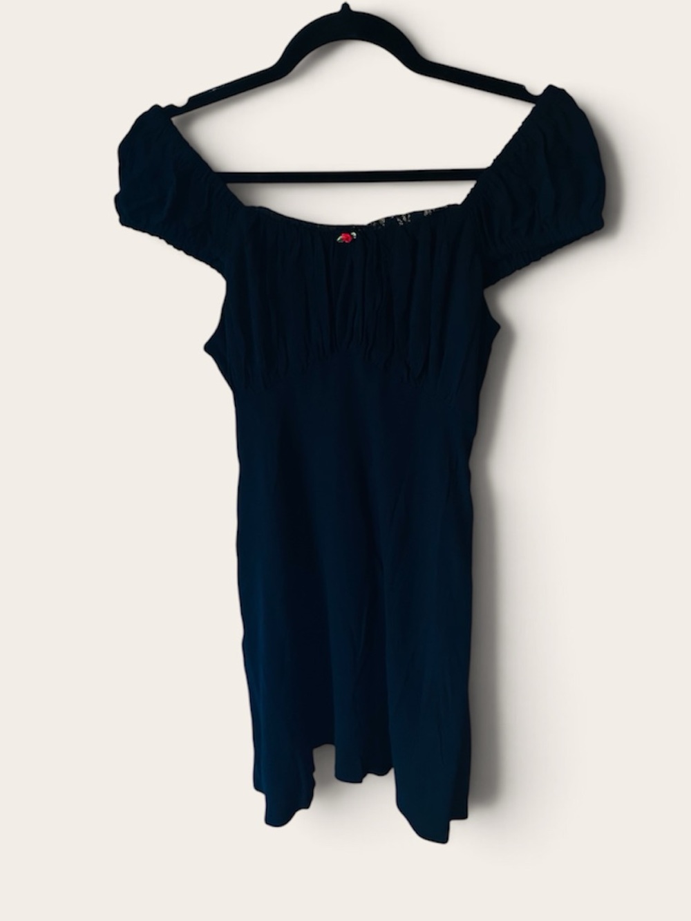 Off-Shoulder Black Mini Dress with Puff Sleeves